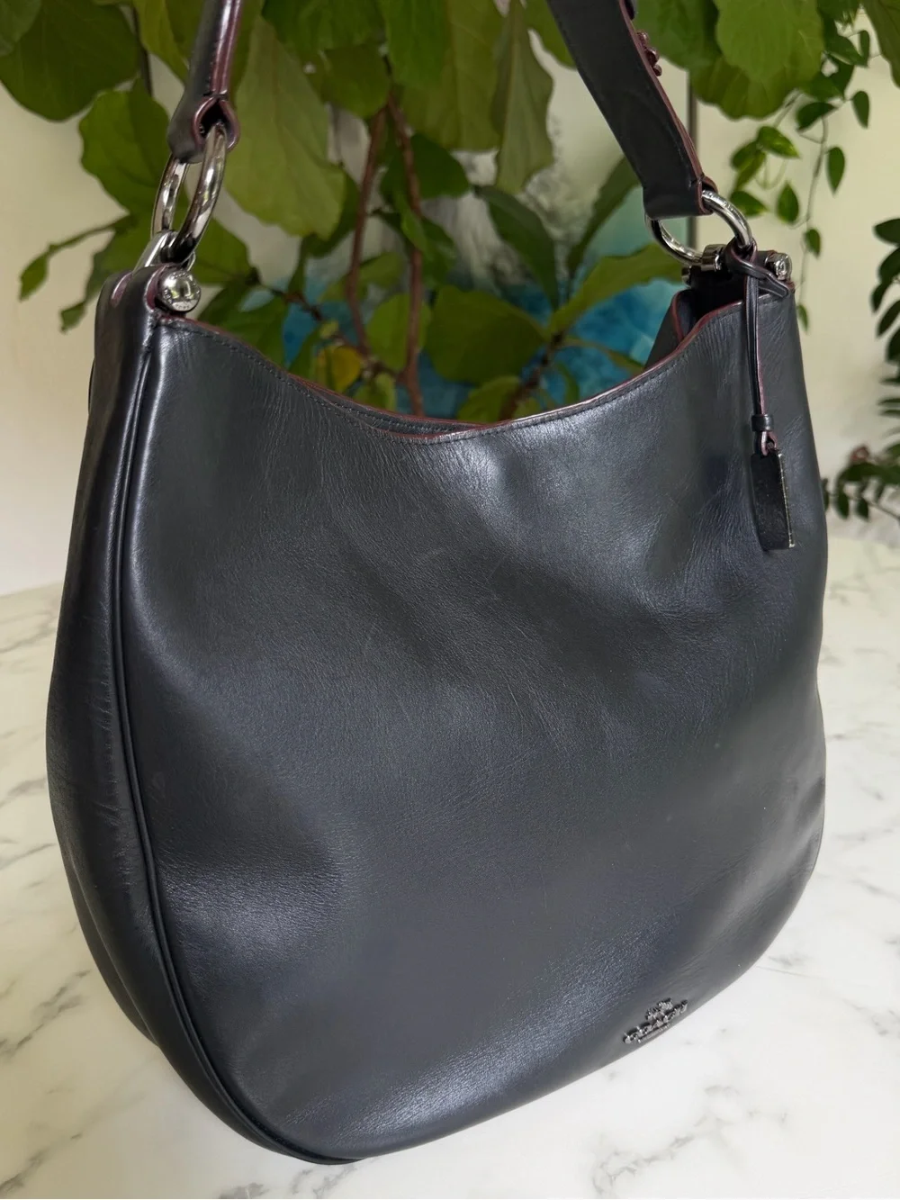 Coach Nomad Mae Hobo in Willow Floral Tea Roses Black Leather Shoulder Bag 55543